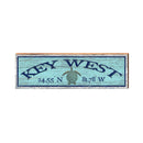 Key West Sea Turtle Blue Latitude Longitude | Wall Art Print on Real Wood
