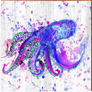 Watercolor Blue Octopus | Wall Art Print on Real Wood