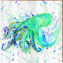 Watercolor Teal Octopus | Wall Art Print on Real Wood