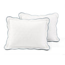Full/Queen White Blue Scalloped Edge Reversible Thin Light Quilt Set