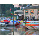 Colorful Boat Harbor | Wall Art Print on Real Wood