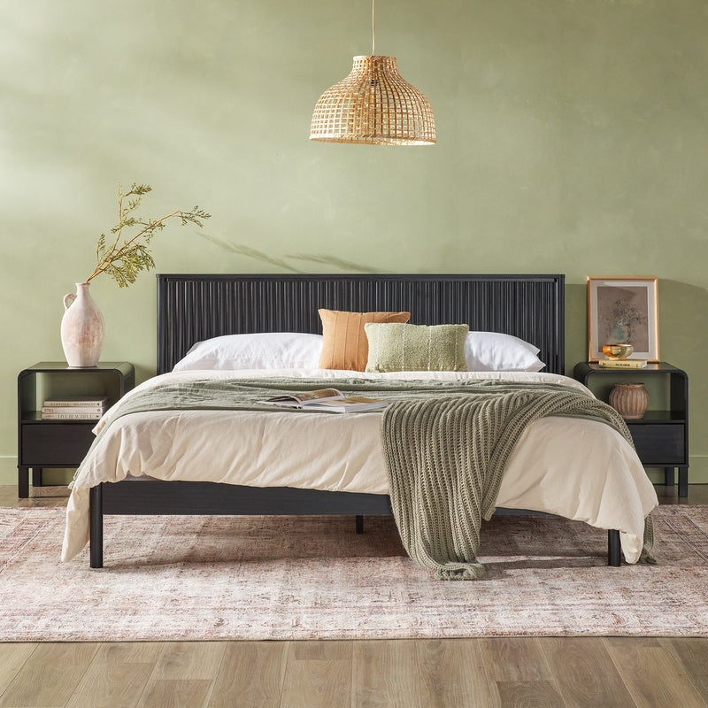 Paris Contemporary Reeded Headboard Solid Wood Bed