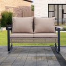 Ainfox Outdoor Patio Furniture Rocking Loveseat, Wicker Rattan Sofa