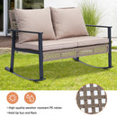 Ainfox Outdoor Patio Furniture Rocking Loveseat, Wicker Rattan Sofa
