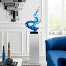 Ocean Blue Cortes Bay Wave Floor Sculpture with White Stand, 57" Tall