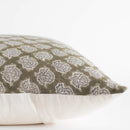 Fiora Floral Block Printed Pillow Cover | Olive Green | Lumbar