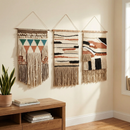 Bohemia Wall Hanging Decor | Boho Geometric Woven Textile with Layered Fringe & Copper Bar | 14" x 24"