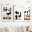 Black and Orange Surfing Art Prints. Bus, Palms, Surfboards