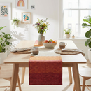 Orange Multi Plaid Table Runner | Double-sided Checkered Stripe Cotton Mat | 56" x 15"