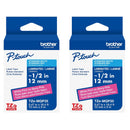 New, Pre-owned, Original Brother P-Touch Embellish White Print on Berry Pink Tape TZE-MQP35M – ~1/2” Wide x 13.1’ Long (12mm x 4m)-2-Pack