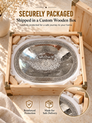 Silver Oval Brass Sink - Engraved Bathroom Sink