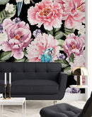 Modish Dark Wallpaper with Pink Flowers Fashionable