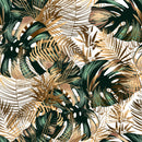 Gold and Green Monstera Leaves Wallpaper