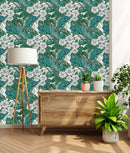 Chameleon and White Flowers Wallpaper
