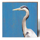 Blue Background Heron | Wall Art Print on Real Wood