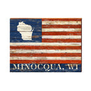 Minocqua, WI American Flag Sign | Real Wood Art Print