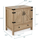 Farmhouse Wood Finish Bathroom Vanity with White Sink - Black Faucet and Drain