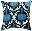 Blue Black Silk Velvet Ikat Pillow – 20x20 Handmade Luxury Throw Cushion