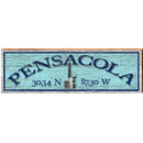 Pensacola Lighthouse Blue Latitude Longitude | Wall Art Print on Real Wood