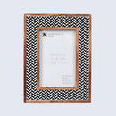 Chevron Herringbone Resin Inlay Picture Frame with Wooden Border, Black & White