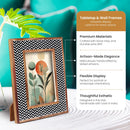 Chevron Herringbone Resin Inlay Picture Frame with Wooden Border, Black & White