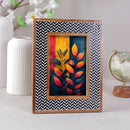 Chevron Herringbone Resin Inlay Picture Frame with Wooden Border, Black & White