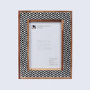 Chevron Herringbone Resin Inlay Picture Frame with Wooden Border, Black & White