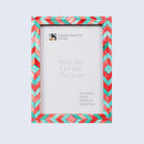 Picture Frames Mosaic Chevron Pattern Bone Inlay Collection in 3 sizes, Green & Red
