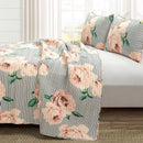 Full/Queen Size Polyester Black White Striped Rose Floral 3 Piece Quilt Set