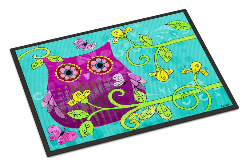 Sittin in the Flowers Owl Indoor or Outdoor Mat 18x27 PJC1093MAT