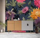 Modish Dark Wallpaper with Brightly Flowers