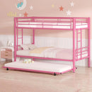 Pink Metal Twin over Twin Bunk Bed with Twin size Roll-Out Trundle Bed Frame