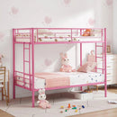 Pink Metal Twin over Twin Bunk Bed Frame with Two Side Ladders