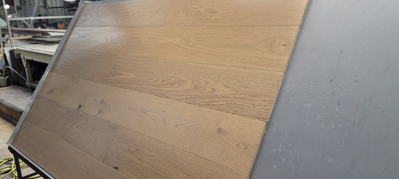 Engineered Wood 7 1/2" Wide, 84" RL, 1/2" Thick Euro White Oak Trace Grey Smooth Floors - Bellfloor Collection side view