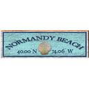 Normandy Beach Shell Blue Latitude Longitude | Wall Art Print on Real Wood