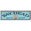 Bay Head Shell Blue Latitude Longitude | Wall Art Print on Real Wood