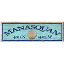Manasquan, New Jersey Shell Latitude Longitude Wooden Sign | Wall Art Print on Real Wood