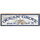 Ocean Grove Triple Shells White Shabby Latitude Longitude | Wall Art Print on Real Wood