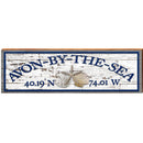Avon-By-The-Sea Triple Shells White Shabby Latitude Longitude | Wall Art Print on Real Wood