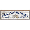 Ocean Beach Triple Shells White Shabby Latitude Longitude | Wall Art Print on Real Wood