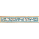 Normandy Beach Coastal Blue Sign | Wall Art Print on Real Wood