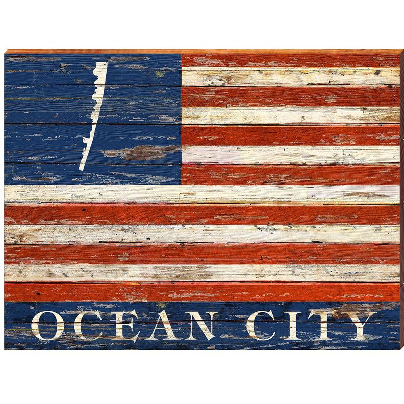 Ocean City American Flag | Wall Art Print on Real Wood