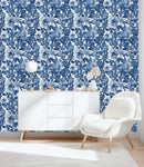Contemporary Dark Blue Floral Wallpaper Chic