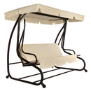 Outdoor 3-Seat Canopy Swing with Beige Cushions for Patio Deck or Porch