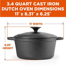 3.4 Quart Pre-Seasonded Cast Iron Dutch Oven with Handles and Lid