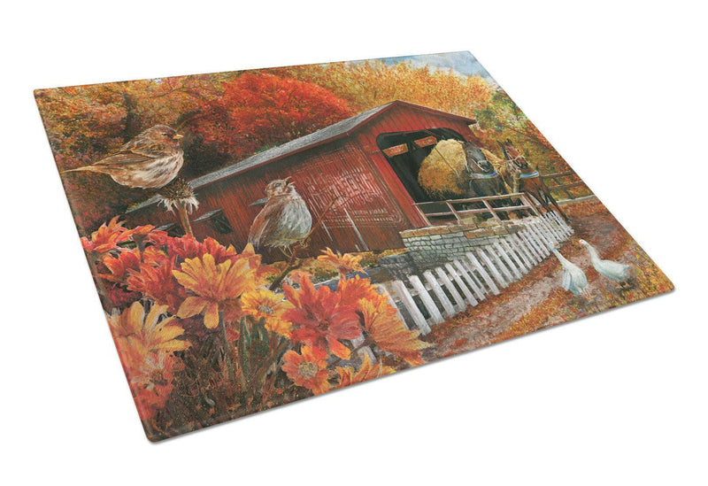 Fall Covered Bridge Glass Cutting Board Large PTW2004LCB