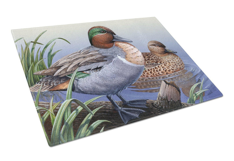 Green Teal Ducks in the Water Glass Cutting Board Large PTW2057LCB