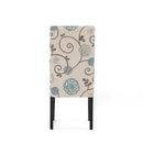 Set of 2 Beige Cream Teal Blue Floral Fabric Dining Chair with Wood Legs