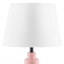 Small Pink Desk Light Table Lamp with White Fabric Shade for Bedside Nightstand