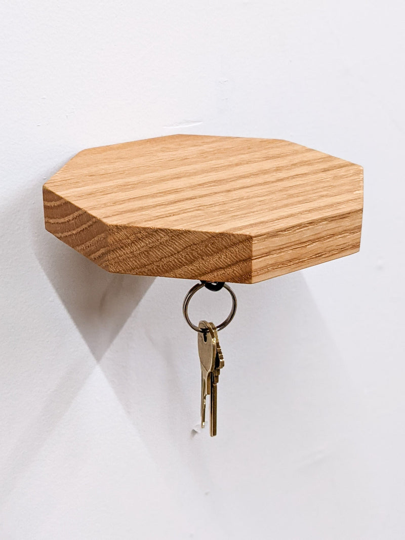 Octagon Shelf with Key Hook in Oak